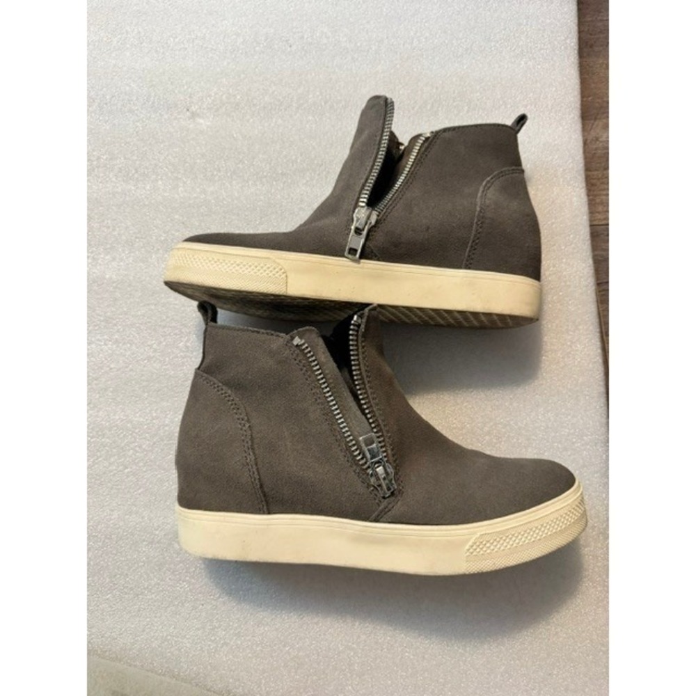 Dr. Scholls Wedgie Leather Wedge Sneaker Booties Grey Ankle Boots Mens Size 8.5 - Picture 3 of 10